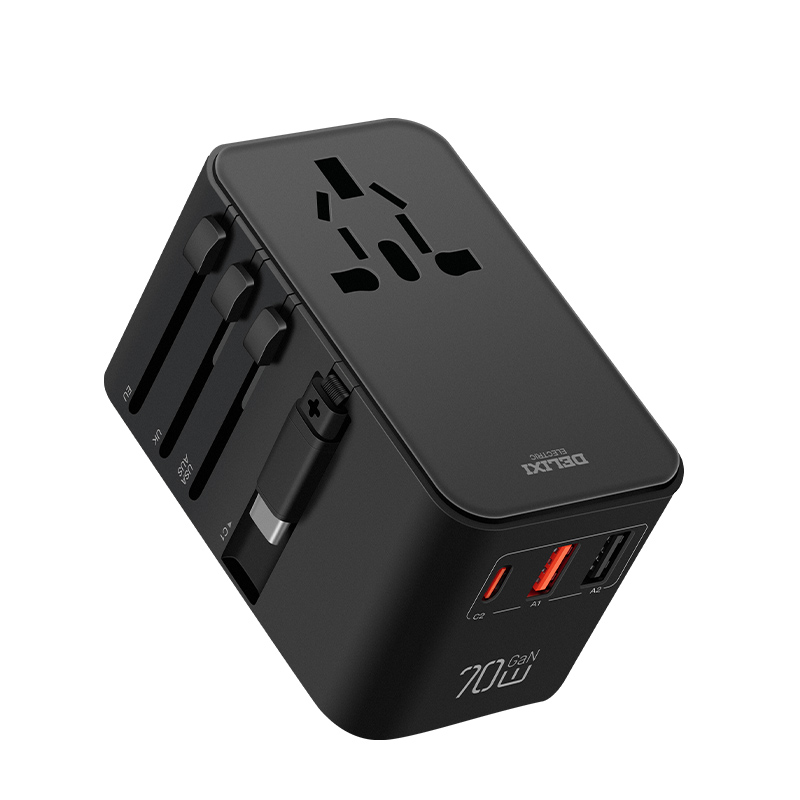 德力西电气全球通旅行插座【70w快充】2A2C 60cm伸缩线  CD98-SPQ(HE)70W 黑色